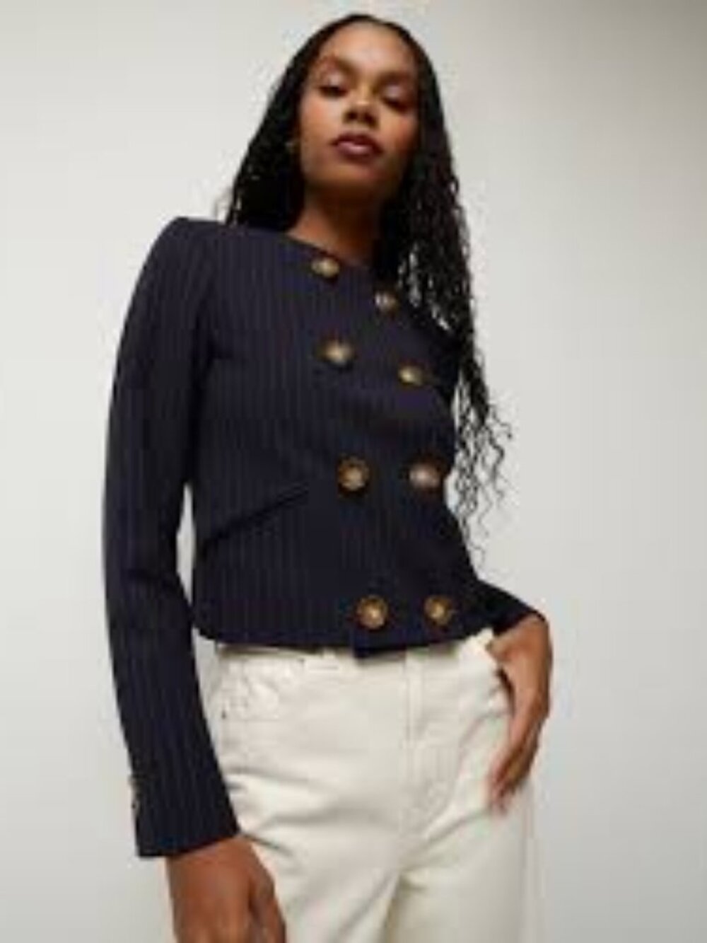 Veronica Beard Winslow double-breasted pinstriped jacquard jacket Navy Size - 6